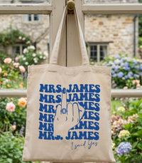 Custom Mrs Last Name Canvas Tote Bag for Alt Bride Edgy Retro Aesthetic Natural Cotton Bachelorette Party Gift Funny Engagement Ring Middle Finger Graphic Future Mrs Honeymoon Bridal Shower Survival Kit Accessory