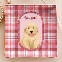 Golden Retriever Ceramic Trinket Dish Personalized Dog Lover Jewelry Tray Plaid Ring Dish Catchall Gift for Dog Mom