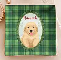 Golden Retriever Ceramic Trinket Dish Personalized Dog Lover Jewelry Tray Plaid Ring Dish Catchall Gift for Dog Mom