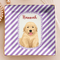 Golden Retriever Ceramic Trinket Dish Personalized Dog Lover Jewelry Tray Plaid Ring Dish Catchall Gift for Dog Mom