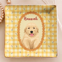 Golden Retriever Ceramic Trinket Dish Personalized Dog Lover Jewelry Tray Plaid Ring Dish Catchall Gift for Dog Mom