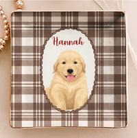 Golden Retriever Ceramic Trinket Dish Personalized Dog Lover Jewelry Tray Plaid Ring Dish Catchall Gift for Dog Mom