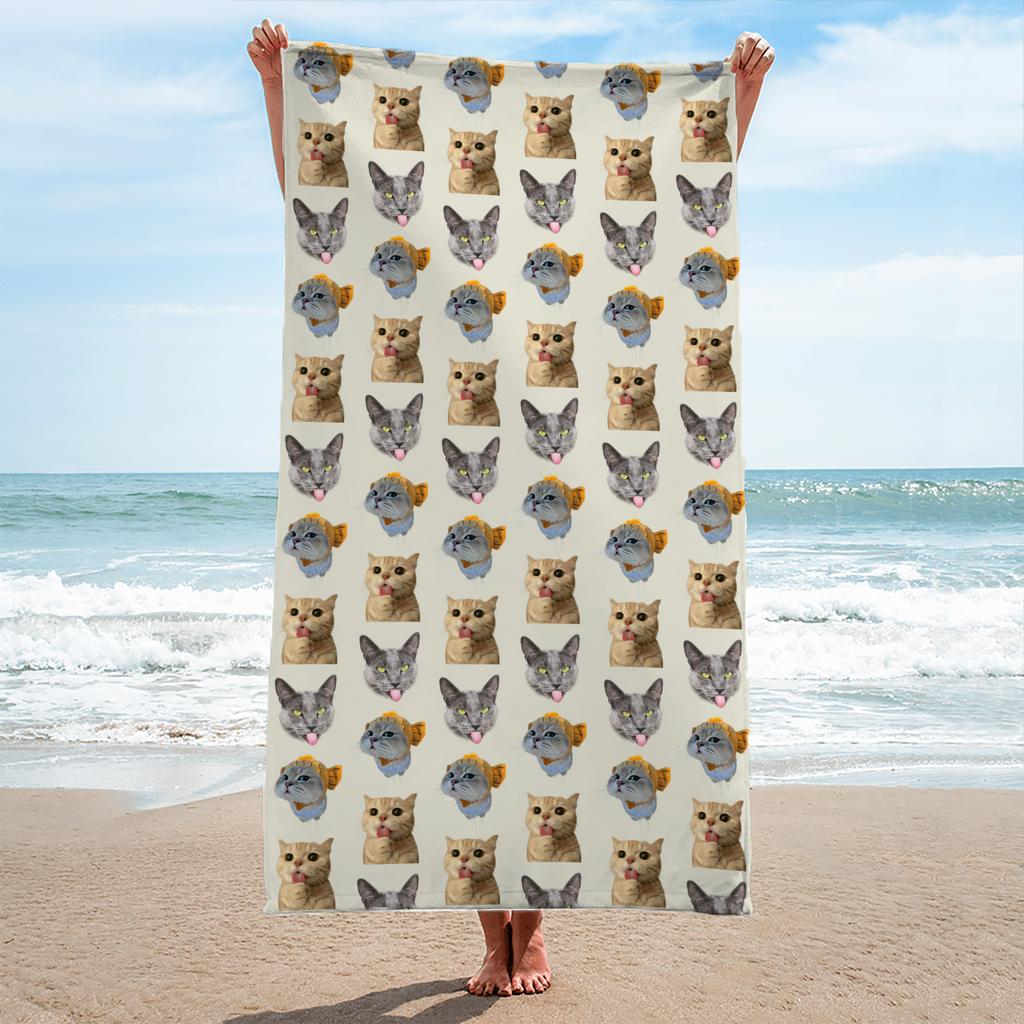 RodyThread Custom Pet Face Pattern Beach Towel For Dog Moms Preppy Aesthetic Sage Green Microfiber Personalized Puppy Portrait Pool Blanket Summer Vacation Essentials Funny Personalized Gift For Animal Lovers Custom Pet Patern Beach Towel