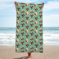 RodyThread Custom Pet Face Pattern Beach Towel For Dog Moms Preppy Aesthetic Sage Green Microfiber Personalized Puppy Portrait Pool Blanket Summer Vacation Essentials Funny Personalized Gift For Animal Lovers Custom Pet Patern Beach Towel