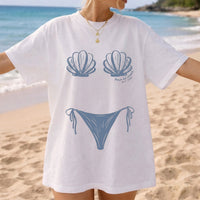 RodyThread Personalized Funny Shell Bikini Body Illusion Oversized Graphic T-Shirt Custom Cover Up For Women Bridesmaid Bachelorette Party Preppy Beach Aesthetic Pastel Colors Cotton Blend Summer Vibes Vacation Outfits Custom Cute Novelty Swimsuit Tee