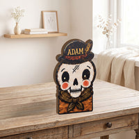 Vintage Halloween Wooden Block Decor, Movie Halloween Characters Retro Wooden Block for Shelf Decor, Custom Name, Mini Halloween Block, Rustic Halloween Family Gift AST-8703-6971