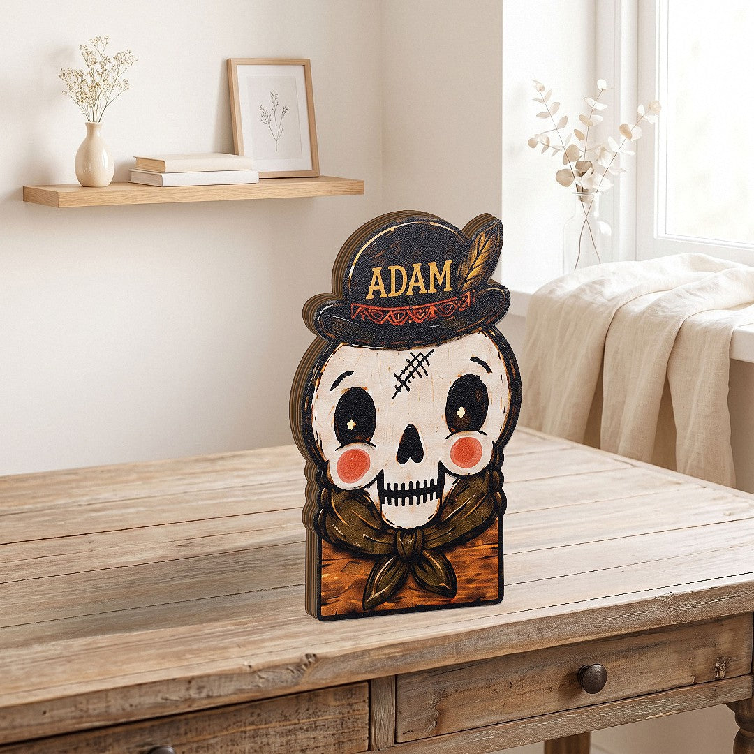 Vintage Halloween Wooden Block Decor, Movie Halloween Characters Retro Wooden Block for Shelf Decor, Custom Name, Mini Halloween Block, Rustic Halloween Family Gift AST-8703-6971