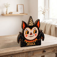 Vintage Halloween Wooden Block Decor, Movie Halloween Characters Retro Wooden Block for Shelf Decor, Custom Name, Mini Halloween Block, Rustic Halloween Family Gift AST-8703-6971