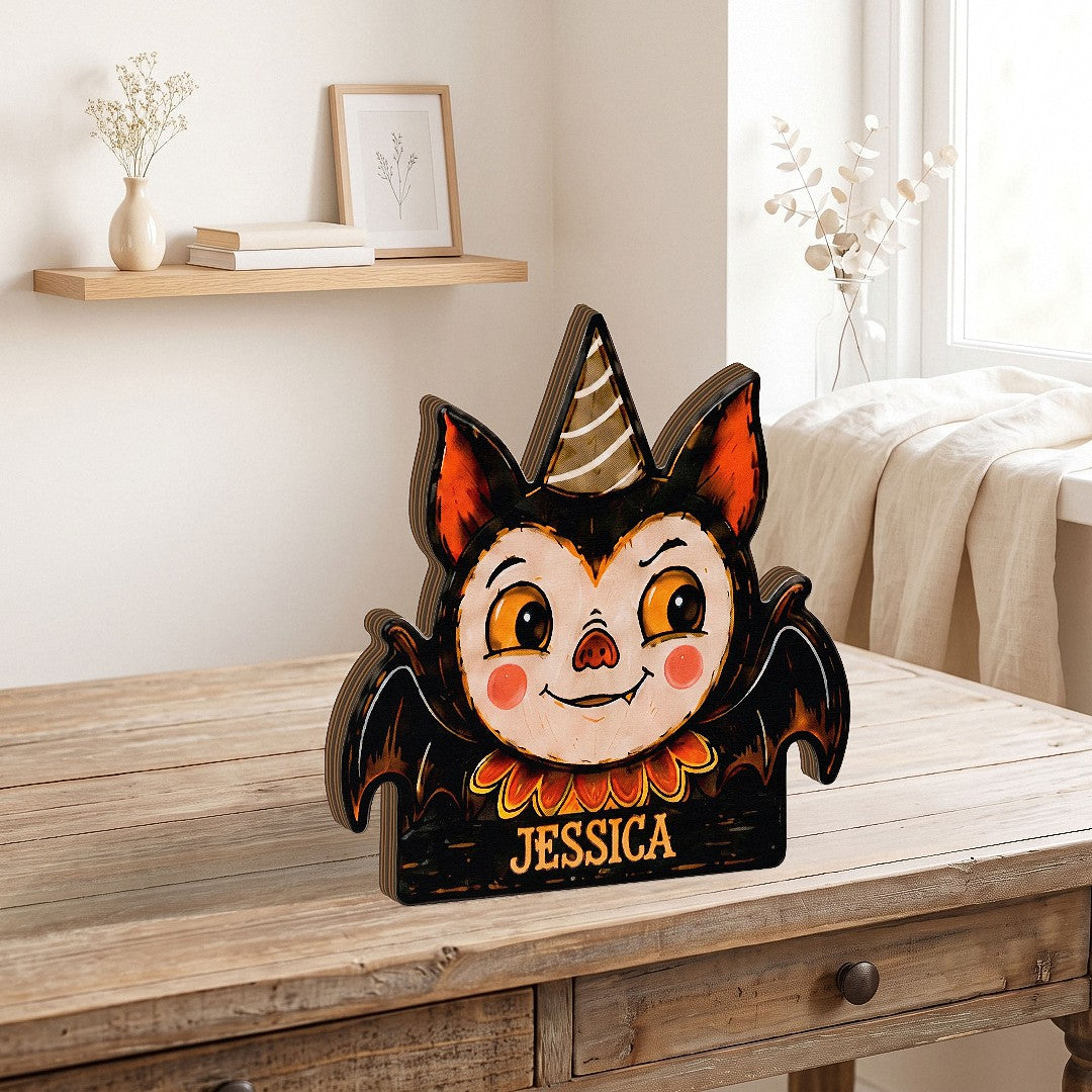 Vintage Halloween Wooden Block Decor, Movie Halloween Characters Retro Wooden Block for Shelf Decor, Custom Name, Mini Halloween Block, Rustic Halloween Family Gift AST-8703-6971