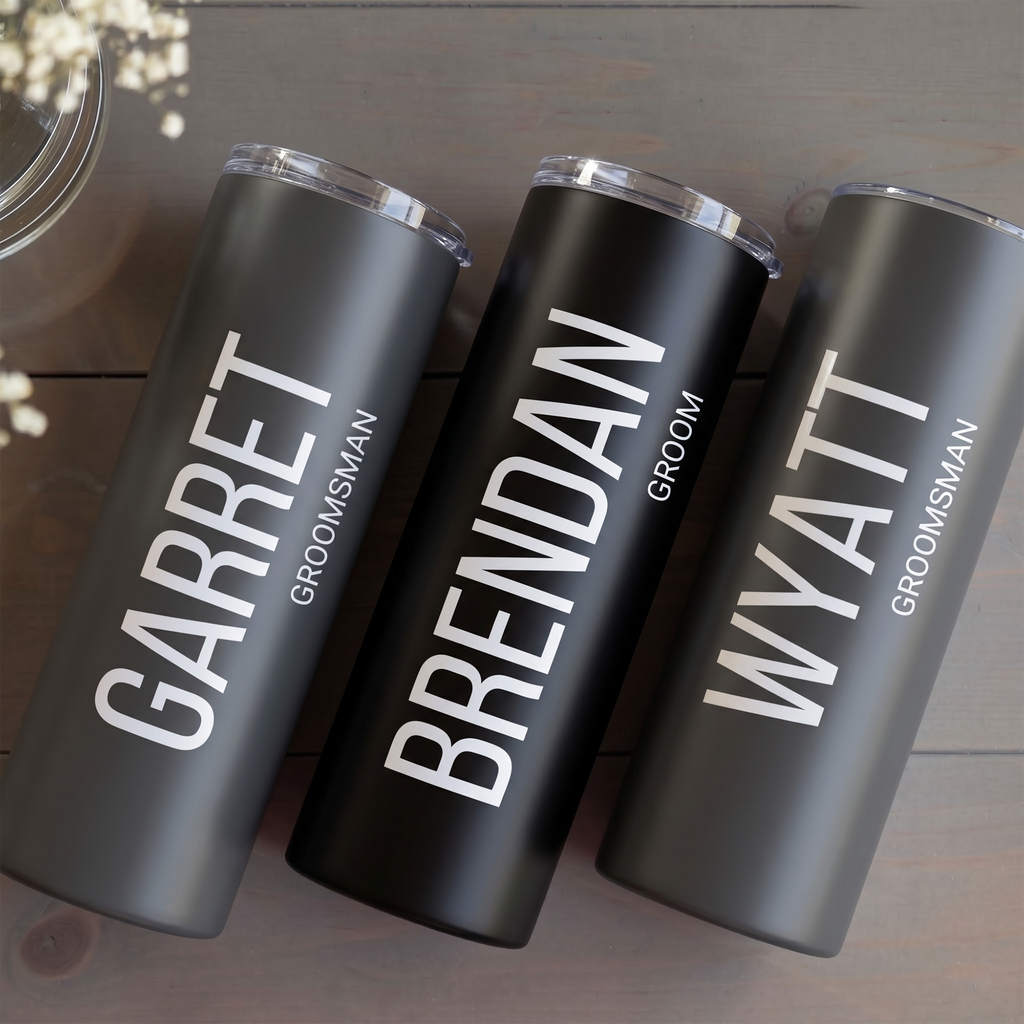 RodyThread Custom Personalized Bridesmaid Proposal Gift 20oz Skinny Tumbler For Bridal Party Minimalist Elegant Aesthetic Dusty Blue And White Insulated Stainless Steel Cup Custom Name Bachelorette Party Favor Gifts Box
