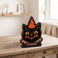 Vintage Halloween Wooden Block Decor, Movie Halloween Characters Retro Wooden Block for Shelf Decor, Custom Name, Mini Halloween Block, Rustic Halloween Family Gift AST-8703-6971