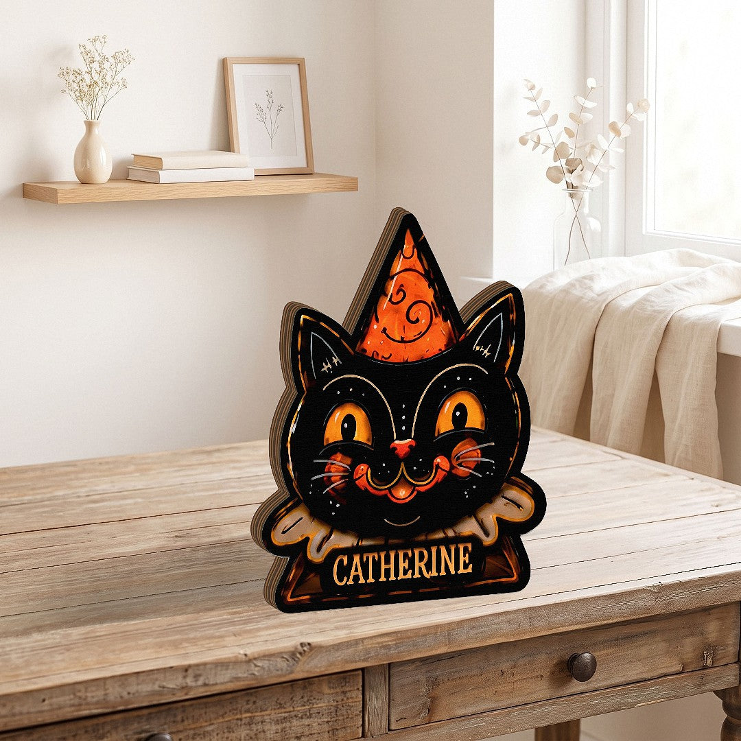 Vintage Halloween Wooden Block Decor, Movie Halloween Characters Retro Wooden Block for Shelf Decor, Custom Name, Mini Halloween Block, Rustic Halloween Family Gift AST-8703-6971