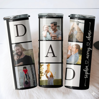 RodyThread Custom Personalized Dad Photo Collage Skinny Tumbler With Straw For Fathers Grandpas Modern Sentimental Family Aesthetic Sage Green Stainless Steel Custom Kids Names Cup Fathers Day Gift Insulated Travel Drinkware