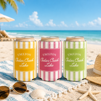 RodyThread Custom Personalized Coastal Bachelorette Trip Slim Can Cooler For Bridesmaids Preppy Coastal Grandma Pink And White Ticking Stripe Neoprene Custom Beach Bachelorette Party Favors Last Toast On The Coast