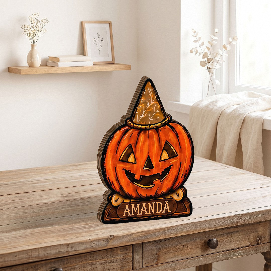 Vintage Halloween Wooden Block Decor, Movie Halloween Characters Retro Wooden Block for Shelf Decor, Custom Name, Mini Halloween Block, Rustic Halloween Family Gift AST-8703-6971