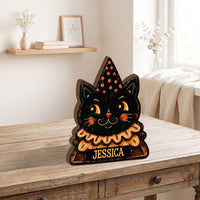 Vintage Halloween Wooden Block Decor, Movie Halloween Characters Retro Wooden Block for Shelf Decor, Custom Name, Mini Halloween Block, Rustic Halloween Family Gift AST-8703-6971