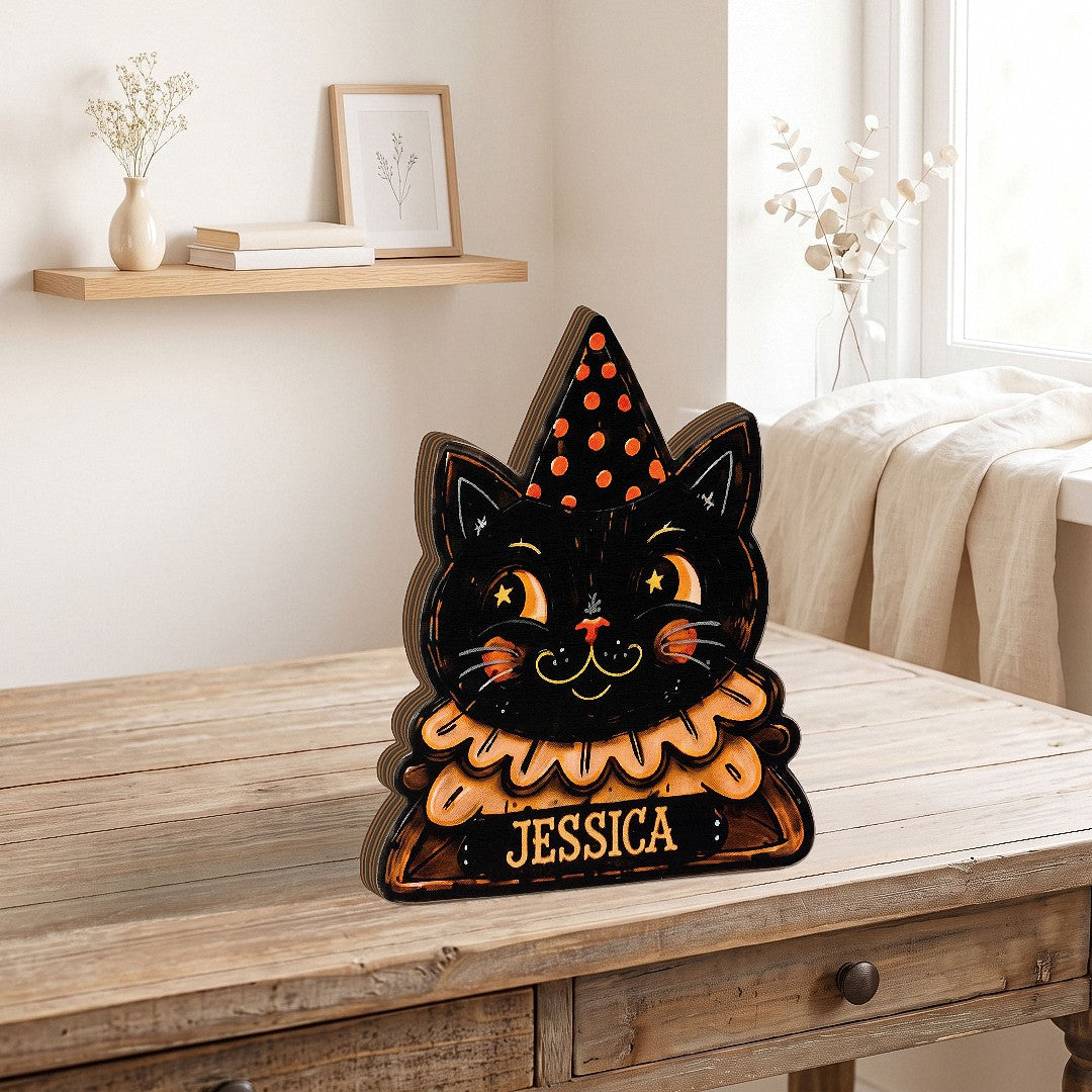 Vintage Halloween Wooden Block Decor, Movie Halloween Characters Retro Wooden Block for Shelf Decor, Custom Name, Mini Halloween Block, Rustic Halloween Family Gift AST-8703-6971