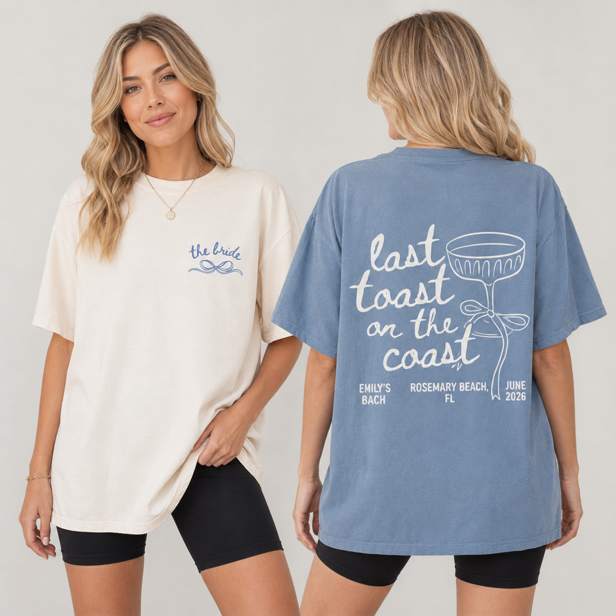RodyThread Custom Last Toast On The Coast Oversized T-Shirt Bride And Bridesmaids Coquette Coastal Aesthetic Garment-Dyed Cotton Custom Beach Bachelorette Party Shirt Bach Club Bridal Party Gifts Retro Preppy Tee