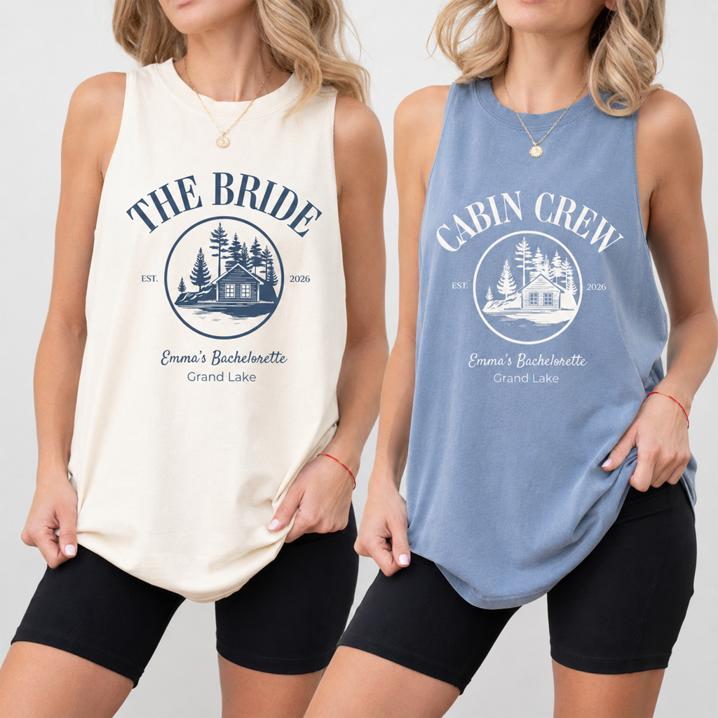 RodyThread Custom Cabin Bachelorette Party Tank Tops for Bride and Bridesmaids Vintage Rustic Outdoorsy Camp Crew Soft Cotton Lake Bachelorette Shirts Mountain Retreat Bridal Trip Matching Group Aesthetic Outfits