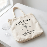 RodyThread Personalized Bachelorette Party Canvas Tote Bag for Bride Squad and Bridesmaids Cocktail-Core Mob Wife Aesthetic Natural Cotton Canvas A Bride in a Tini Bit Martini Design Custom Wedding Favor Reusable Eco Friendly Gift Bag