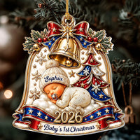 Customer in Los Angeles wearing 2026 Baby's 1st Christmas Ornament, Custom Name Personalized Newborn Keepsake Gift for New Mom Grand