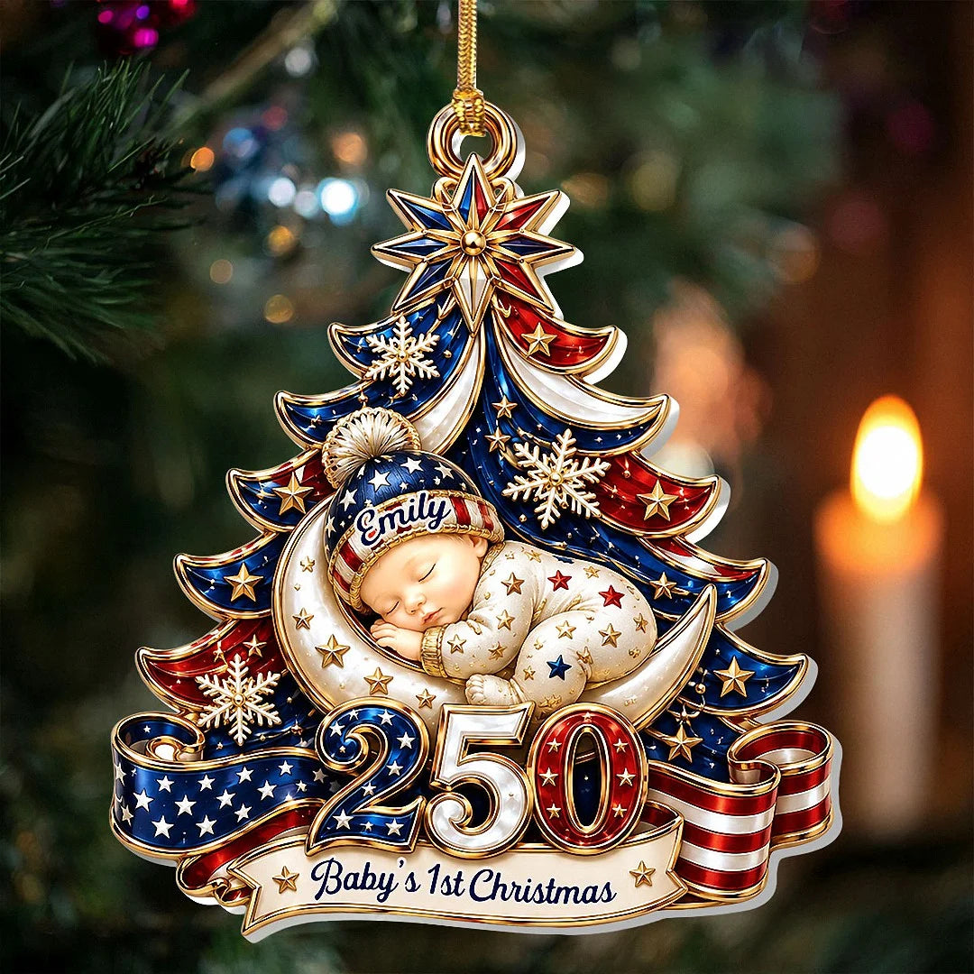 Close-up of 2026 Baby's 1st Christmas Ornament, Custom Name Personalized Newborn Keepsake Gift for New Mom Grand for streetwear fans in Los Angeles