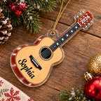 Close-up of 2026 Ornament Personalized Acoustic Guitar Christmas Keepsake, Custom Name Music Lover Holiday Tree