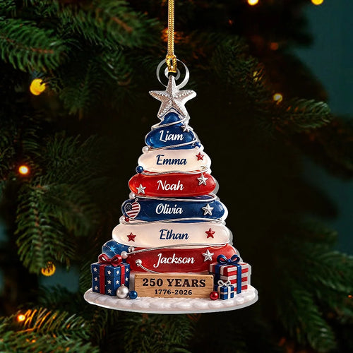 250 Years 1776-2026 Ornament, America 250th Anniversary Patriotic Christmas Decor, Personalized Fami on a hanger, ready to ship from Los Angeles