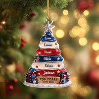 Customer in Los Angeles wearing 250 Years 1776-2026 Ornament, America 250th Anniversary Patriotic Christmas Decor, Personalized Fami