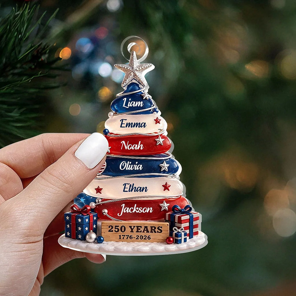 Close-up of 250 Years 1776-2026 Ornament, America 250th Anniversary Patriotic Christmas Decor, Personalized Fami