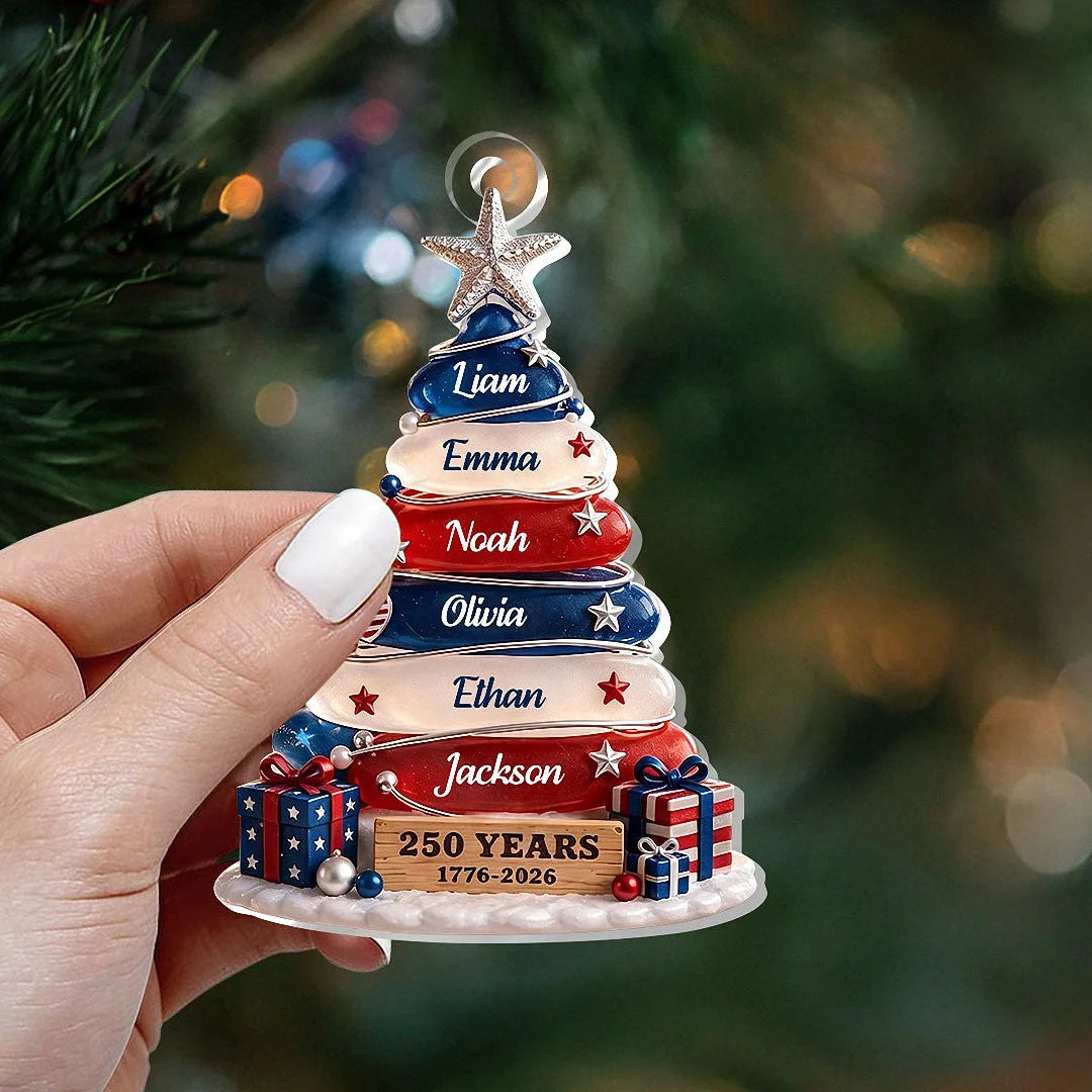 Close-up of 250 Years 1776-2026 Ornament, America 250th Anniversary Patriotic Christmas Decor, Personalized Fami for streetwear fans in Los Angeles