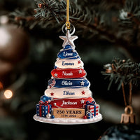 Customer in Los Angeles wearing 250 Years 1776-2026 Ornament, America 250th Anniversary Patriotic Christmas Decor, Personalized Fami