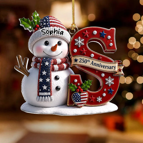 250th Anniversary Ornament, Custom Name Snowman Patriotic Christmas Ornament, Personalized America 2 available at our Los Angeles warehouse