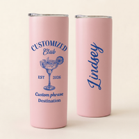 RodyThread Personalized Margarita Cocktail Destination 20oz Skinny Tumbler for Women Bridesmaids Girls Trip Preppy Coquette Aesthetic White Stainless Steel Bachelorette Cup Bridesmaid Proposal Gift Custom Vacation Tumbler Family Reunion Favors