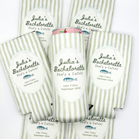 RodyThread Personalized Summer Lake Party Bachelorette Weekend Favors Slim Can Coolers Drink Sleeve Bridesmaids Girls Coastal Preppy Camp Vibe Blue White Striped Waterproof Neoprene Custom Birthday Bulk Gifts Seltzer Holders Last Toast Coast (Copy)