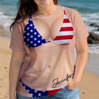 RodyThread Custom 3D Funny Body Country Flag Bikini Bachelorette Party Personalized Full Print T Shirt Custom Name USA Australia Flag Bikini Gag Gift Tee Matching Bridesmaid Squad Outfit 2026 Funny Summer Vacation Shirt