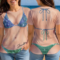 RodyThread Custom 3D Funny Body Disco Bachelorette Bikini Party Personalized Full Print T Shirt Custom Name Disco Ball Bikini Gag Gift Tee Matching Bridesmaid Squad Outfit 2026 Funny Girls Trip Shirt