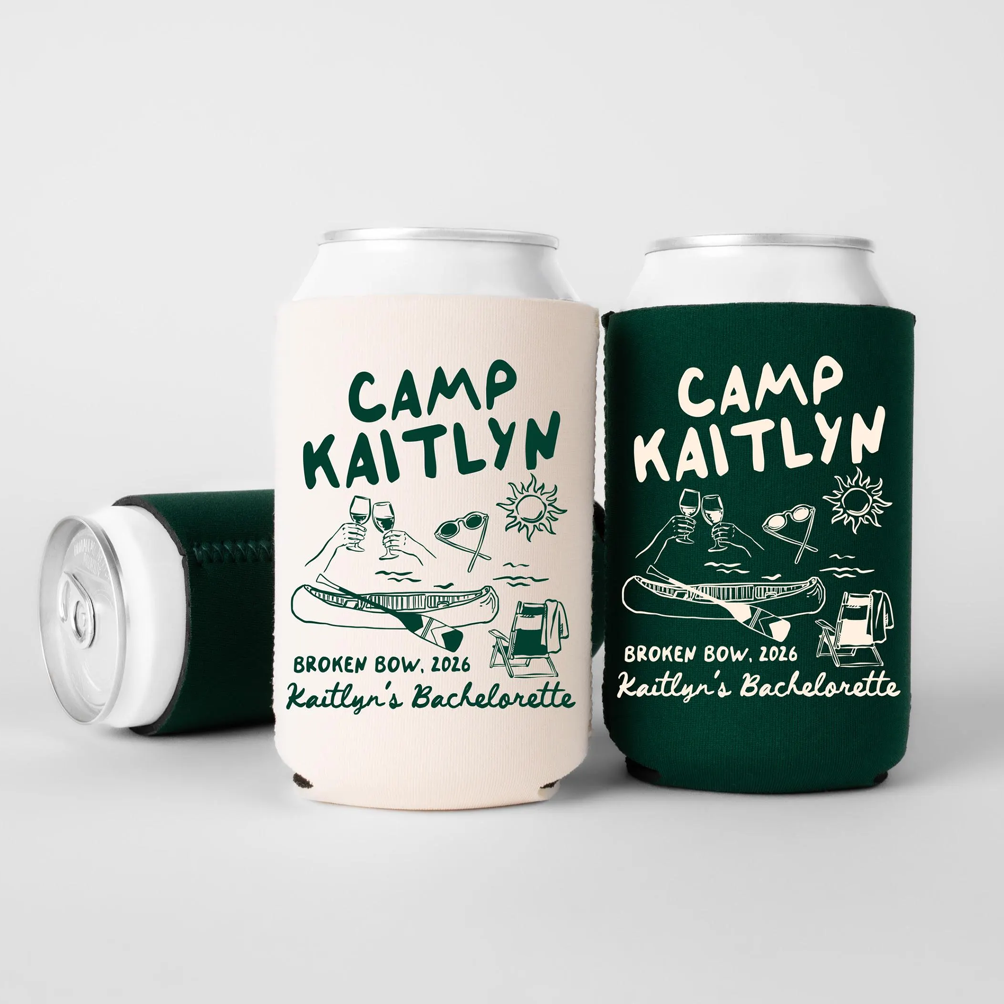 RodyThread Custom Camp Bachelorette Can Coolers & Drink Sleeves for Bridesmaids Girls Weekend Trip Vintage Camp Aesthetic Retro Forest Green Cream Neoprene Personalized Lake Club Bach Party Favors Survival Kit Gifts Adult Summer Camp
