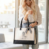 RodyThread Custom Cowgirl Tote Bag Canvas Tote Bag For Bridal Party Women Western Nashville Bachelorette Aesthetic Beige Black Two Tone Canvas Cotton Bride Squad Souvenir Gift Southern Belle Bridesmaid Proposal Favor Personalized Name Boot Design
