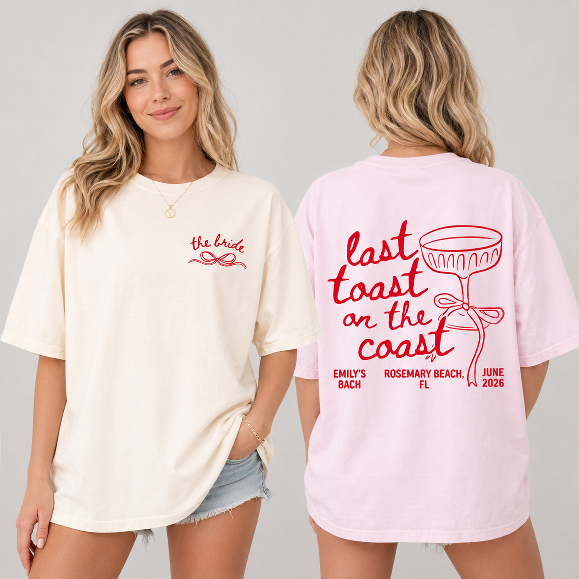 RodyThread Custom Last Toast On The Coast Oversized T-Shirt Bride And Bridesmaids Coquette Coastal Aesthetic Garment-Dyed Cotton Custom Beach Bachelorette Party Shirt Bach Club Bridal Party Gifts Retro Preppy Tee