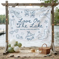 Personalized Lake Bachelorette Party Banner Tapestry Party Backdrop For Bridesmaids Preppy Coastal Glamping Aesthetic White Fabric Print Love On The Lake Decor Line Art Flamingo Float Graphic