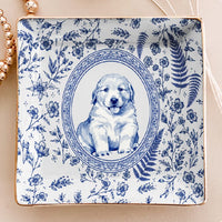 Custom Pet Portrait Chinoiserie Ring Dish, Personalized Ceramic Jewelry Tray Dish for Dog Mom Cat Mom Pet Memorial Keepsake Gift