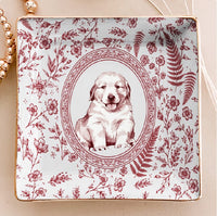 Custom Pet Portrait Chinoiserie Ring Dish, Personalized Ceramic Jewelry Tray Dish for Dog Mom Cat Mom Pet Memorial Keepsake Gift