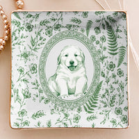 Custom Pet Portrait Chinoiserie Ring Dish, Personalized Ceramic Jewelry Tray Dish for Dog Mom Cat Mom Pet Memorial Keepsake Gift