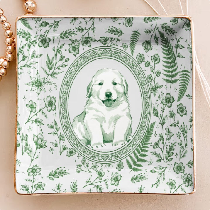 Custom Pet Portrait Chinoiserie Ring Dish, Personalized Ceramic Jewelry Tray Dish for Dog Mom Cat Mom Pet Memorial Keepsake Gift