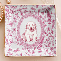 Custom Pet Portrait Chinoiserie Ring Dish, Personalized Ceramic Jewelry Tray Dish for Dog Mom Cat Mom Pet Memorial Keepsake Gift