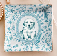 Custom Pet Portrait Chinoiserie Ring Dish, Personalized Ceramic Jewelry Tray Dish for Dog Mom Cat Mom Pet Memorial Keepsake Gift