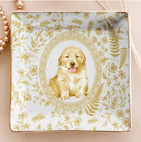 Custom Pet Portrait Chinoiserie Ring Dish, Personalized Ceramic Jewelry Tray Dish for Dog Mom Cat Mom Pet Memorial Keepsake Gift