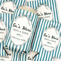RodyThread Personalized Summer Lake Party Bachelorette Weekend Favors Slim Can Coolers Drink Sleeve Bridesmaids Girls Coastal Preppy Camp Vibe Blue White Striped Waterproof Neoprene Custom Birthday Bulk Gifts Seltzer Holders Last Toast Coast (Copy)