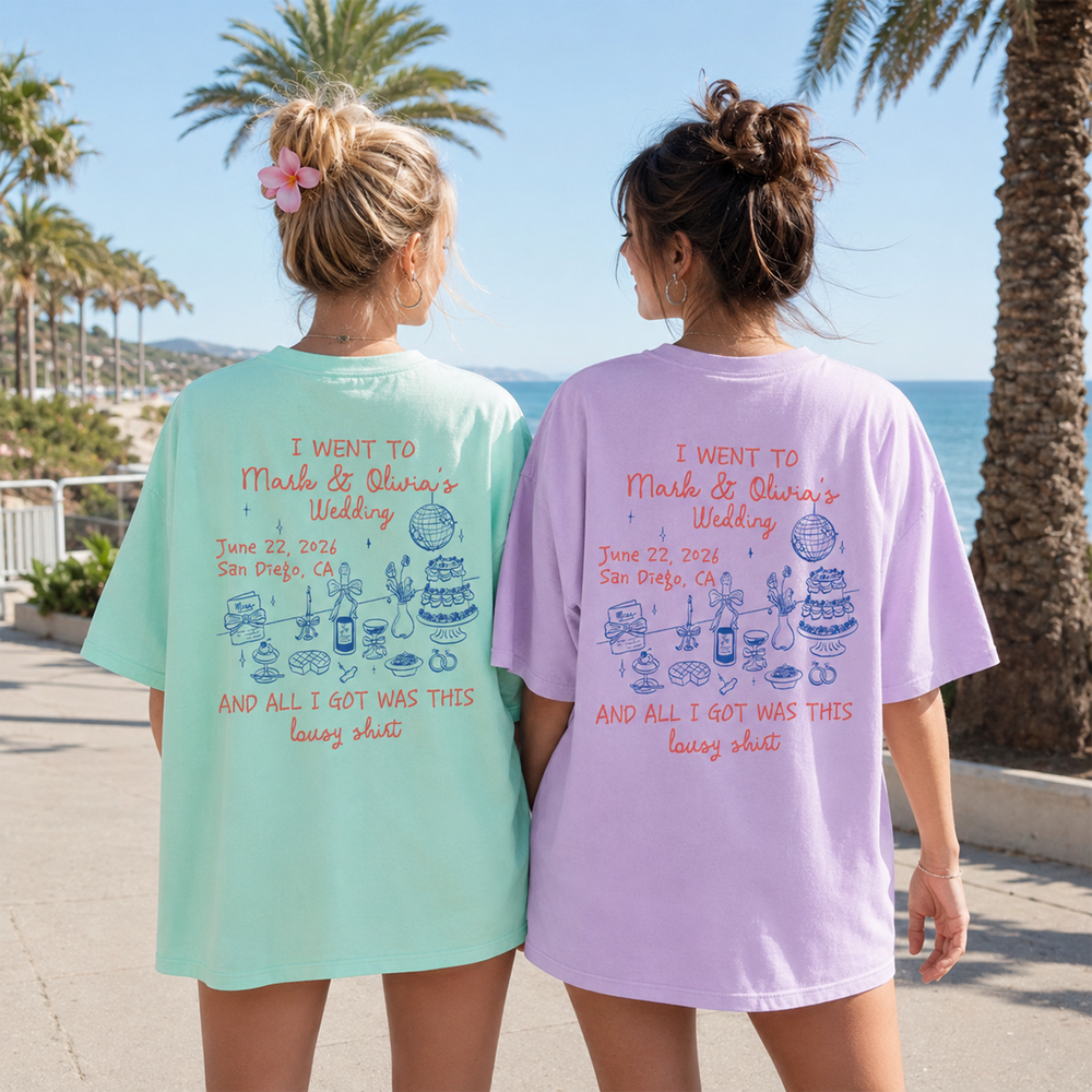 RodyThread Personalized Custom Wedding Favor Shirts Funny Wedding T Shirt Toss For Bridal Party Guests Funny Retro Oversized Cream Cotton Tee Newly Wed Gift Bachelorette Party Lousy Shirt Meme Souvenir Apparel Customized Name Date Event